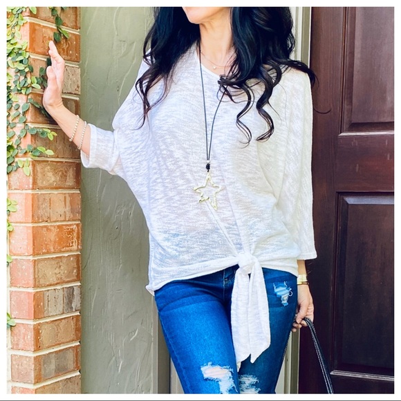 White tie front dolman sleeves loose fit tunic - Picture 6 of 8